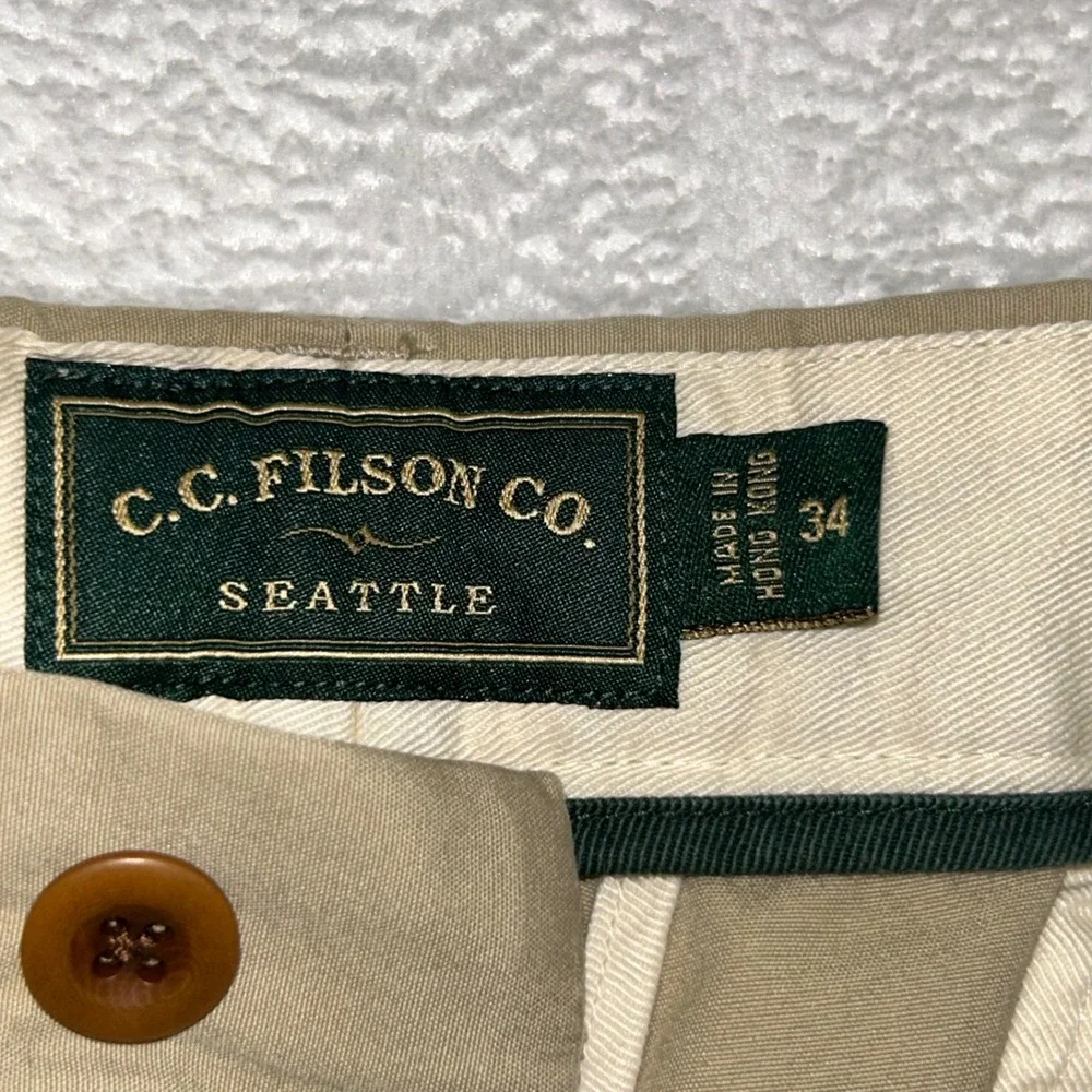 CC Filson Chino Trousers Baggy Wide Leg Mens 34 Khaki Seattle Flat Front Cotton